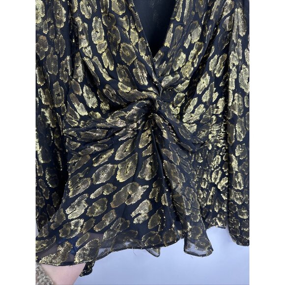 A.L.C. Women's Logan Metallic Print Silk Long Sleeve Blouse Size 8 - Picture 8 of 13